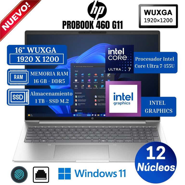 Laptop ProBook 460 G11 16” WUXGA, Intel Core Ultra 7-155U, Ram 16GB, Ssd 1 TB, Win 11 Pro