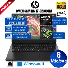 HP - Laptop Omen 17-db1001la 17.3” FHD IPS, Ryzen AI 7-350, Ram 16GB, Ssd 1 TB, RTX 5050 8GB, Win 11