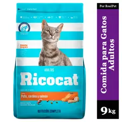 RICOCAT - Comida para Gato Adulto Pollo Sardina y Salmón 9 kg