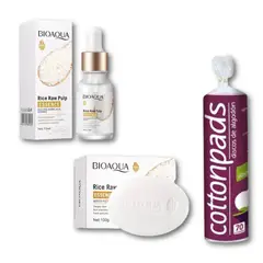 BIOAQUA - Serum de Arroz + Jabón de Arroz + Discos de Algodón Desmaquillante 70 und