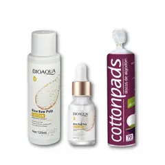 BIOAQUA - Tónico de Arroz + Serum de Arroz+ Discos de Algodón Desmaquillante 70 und