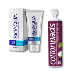 BIOAQUA - Jabón Anti acné + Disco de algodón Desmaquillante 70 und