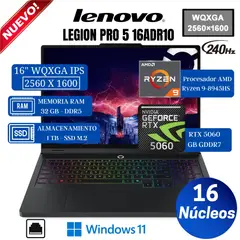 LENOVO - Laptop Legion Pro 5 16ADR10 16” WQXGA, Ryzen 9-8945HX, Ram 32GB, SSD 1 TB, RTX 5060, Win 11 Pro