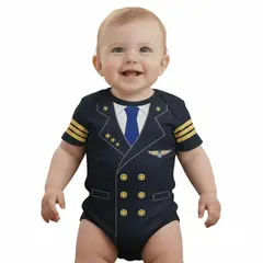 GENERICO - Body Bebe Capitan Aviador Azul Marino de Algodón Pima