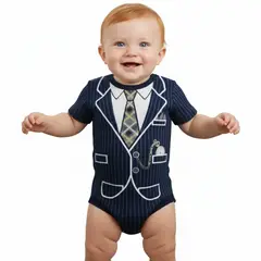 GENERICO - Body Bebe Terno Reloj azul marino de Algodón Pima