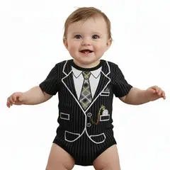 GENERICO - Body Bebe Terno Reloj Negro de Algodón Pima