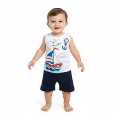 GENERICO - Conjunto Bebé Bividi Short Barquito Blanco de Algodón Pima