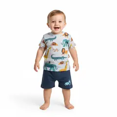 GENERICO - Conjunto Bebé Polo Short Zoo Celeste de Algodón Pima