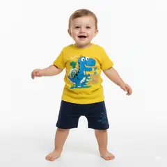 GENERICO - Conjunto Bebé Polo Short Dino Mostaza de Algodón Pima