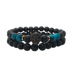 LUCYANA JOYAS Y ACCESORIOS - Juego Pulsera para Hombre Leopardo con Cuarzo Ónix y Ojo de Tigre Azul