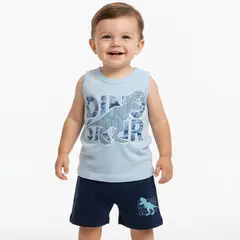 GENERICO - Conjunto Bebé Bividi Short Dino Rex Celeste de Algodón Pima