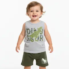 GENERICO - Conjunto Bebé Bividi Short Dino Rex Melange Verde de Algodón Pima