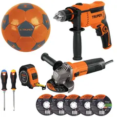 TRUPER - Kit amoladora esmeriladora rotomartillo discos de corte desarmadores