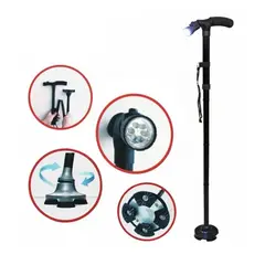 GENERICO - BASTON PLEGABLE RETRACIL + LED + 4 SOPORTES ANTIDESLIZANTES