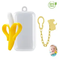 GENERICO - Mordedor banana cepillo y cadena perrito amarillo para bebe