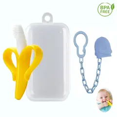 GENERICO - Mordedor banana cepillo y cadena ornitorrinco azul para bebe