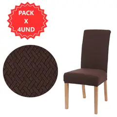 GENERICO - Pack 4 - Fundas elástica para silla de comedor Color Marrón