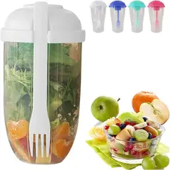 GENERICO - Vaso Porta Ensaladas Frutas Cereales Yogurt Con Tenedor