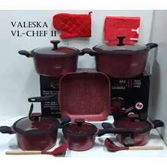 VALESKA - JUEGO DE OLLAS ROCA VOLCANICA ROJO 11PZ