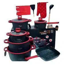 VALESKA - JUEGO DE OLLAS ROCA VOLCANICA  NEGRO 11 PZ