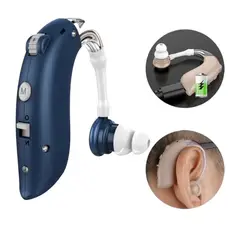 GENERICO - AURICULAR AUDIFONO AMPLIFICADOR SORDERA sordo RECARGABLE AZUL 72 HORAS