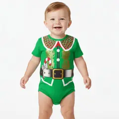 GENERICO - Body Navideño Arlequin Verde de Algodón Pima Navidad