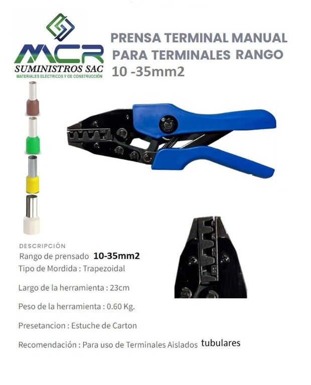 PRENSA TERMINAL MANUAL PIN O TUBULAR DESDE 10MM2 HASTA 35MM2