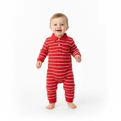 GENERICO - Enterizo Para Bebe a Rayas Rojo de Algodón Pima