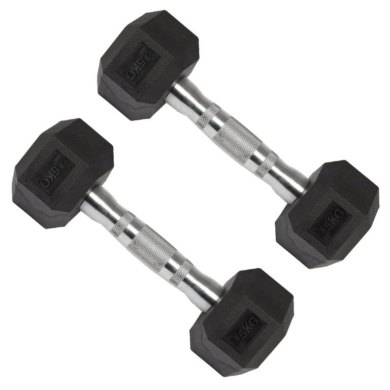 Par de mancuernas hexagonal de caucho de 2,5 kg