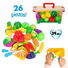 KIDS - Juego de Frutas y Verduras para Cortar – Set 26 Piezas en Caja de Almacenamiento
