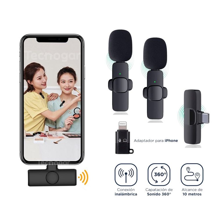 Micrófono Inalámbrico Solapero 2 en 1 Tipo C y iPhone