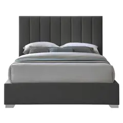 GENERICO - Cama Tapizada Listón Clavel Gris Oscuro Queen