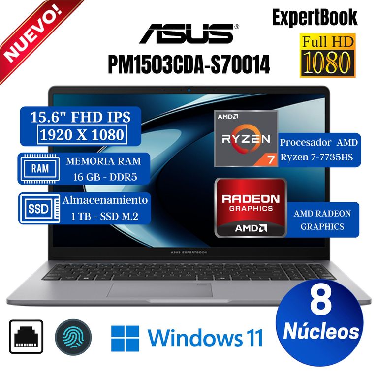 Laptop ExpertBook PM1503CDA-S70014 15.6" FHD IPS, Ryzen 7-7735HS, Ram 16GB, SSD 1 TB, Win 11
