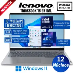 LENOVO - Laptop ThinkBook 16 G7 IML 16" WUXGA IPS,Core Ultra 5-125U, Ram 16GB, Ssd 512GB, Win 11 Pro