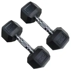 ATLETIS - Par de mancuernas hexagonales de caucho de 10kg