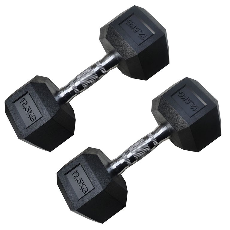 Par de mancuernas hexagonales de caucho de 12,5 kg