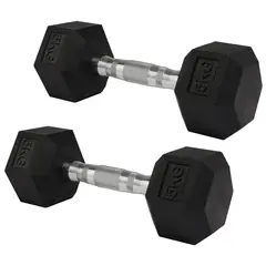 ATLETIS - Par de mancuernas hexagonales de caucho de 5kg