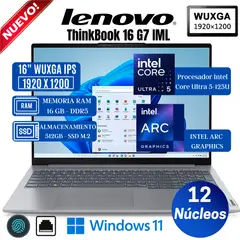 LENOVO - Laptop ThinkBook 16 G7 IML 16" WUXGA IPS, Core Ultra 5-125U, Ram 16GB, SSD 512 GB, Win 11 Pro