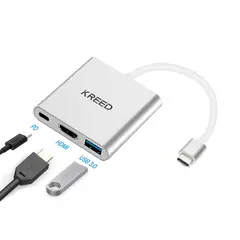 KREED - Adaptador Hub 3 en 1 Tipo C a USB, HDMI, Tipo C