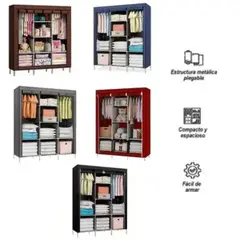 IMPORTADO MC - Ropero Armable 3 Cuerpos Estante Organizador con Funda - Multicolor