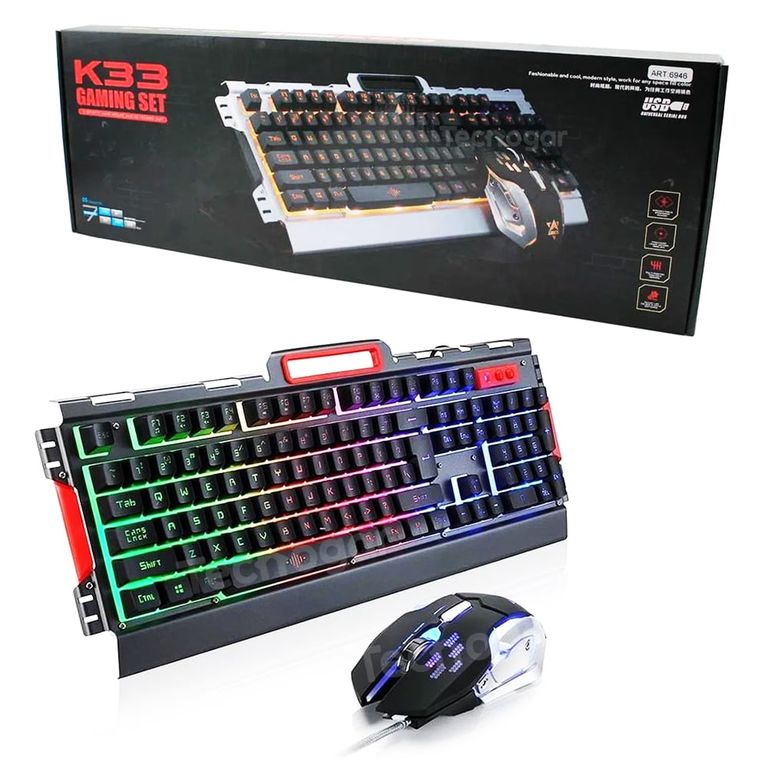 Teclado y Mouse Gamer Mecánico Retroiluminado K33 con Led RGB DPI 3200