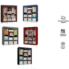 OEM - Ropero Armable 3 Cuerpos Estante Organizador con Funda - Multicolor
