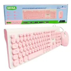 SEISA - Teclado y Mouse con Cable USB para PC Notebook Laptop Combo - Rosado