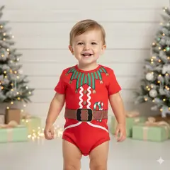 GENERICO - Body Navideño Arlequin Cuello a Rayas Rojo Navidad