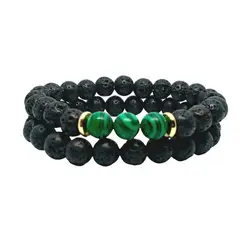 LUCYANA JOYAS Y ACCESORIOS - Juego de Pulsera para Hombre con Piedra Volcánica o Lava y Malaquita