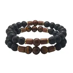 LUCYANA JOYAS Y ACCESORIOS - Juego de Pulsera para Hombre Piedra Volcánica y Ojo de Tigre Marrón