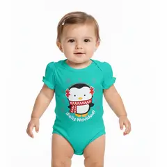 GENERICO - Body Algodón Pima Navideño Pinguino Turquesa Navidad