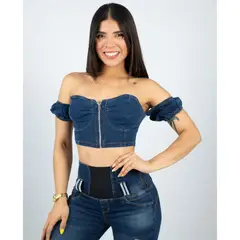 BENCUS JEANS - Top Corto Jeans Mujer Cierre