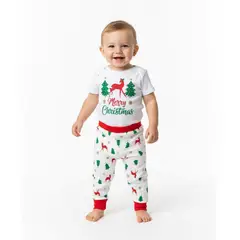 GENERICO - Conjunto algodón Pima Navideño Ciervo Blanco Navidad
