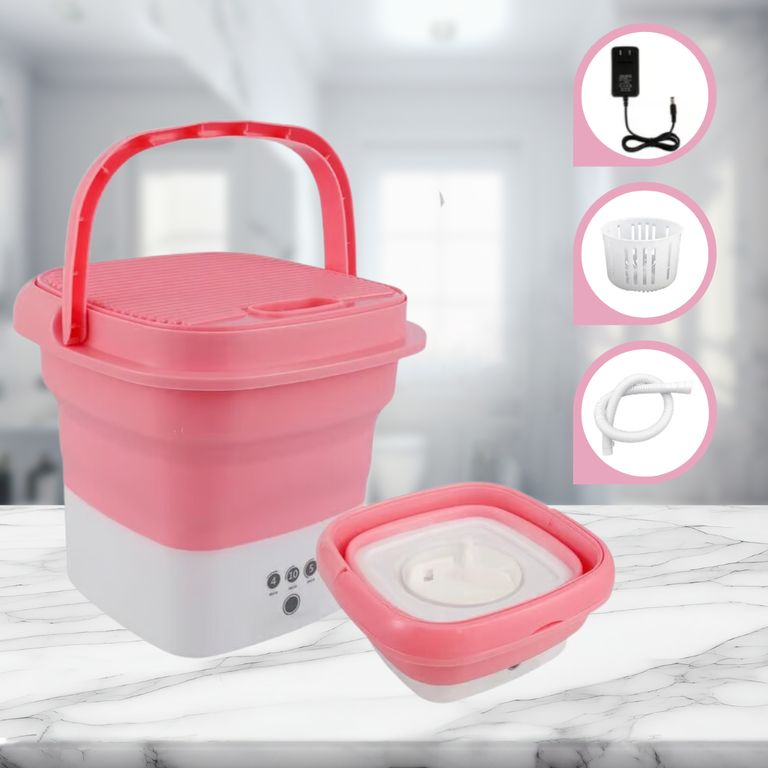 Mini Lavadora Plegable Centrifugado - ROSADO